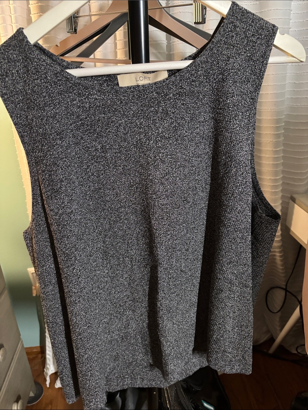 LOFT Sleeveless Heather Gray Textured Tank Top